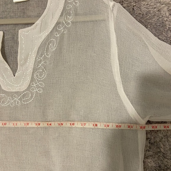 NWOT Sand N Sun Women's White Sheer Embroidered V‑Neck Swim Cover Up Top XL - Picture 10 of 11